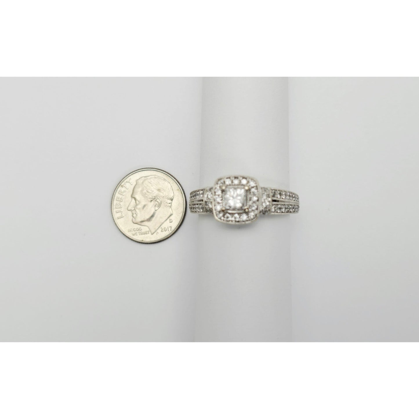 14K White Gold Ladies Diamond Halo Engagement Ring