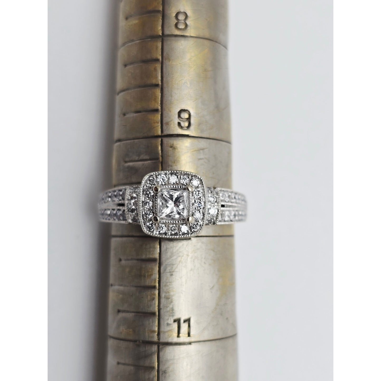 14K White Gold Ladies Diamond Halo Engagement Ring