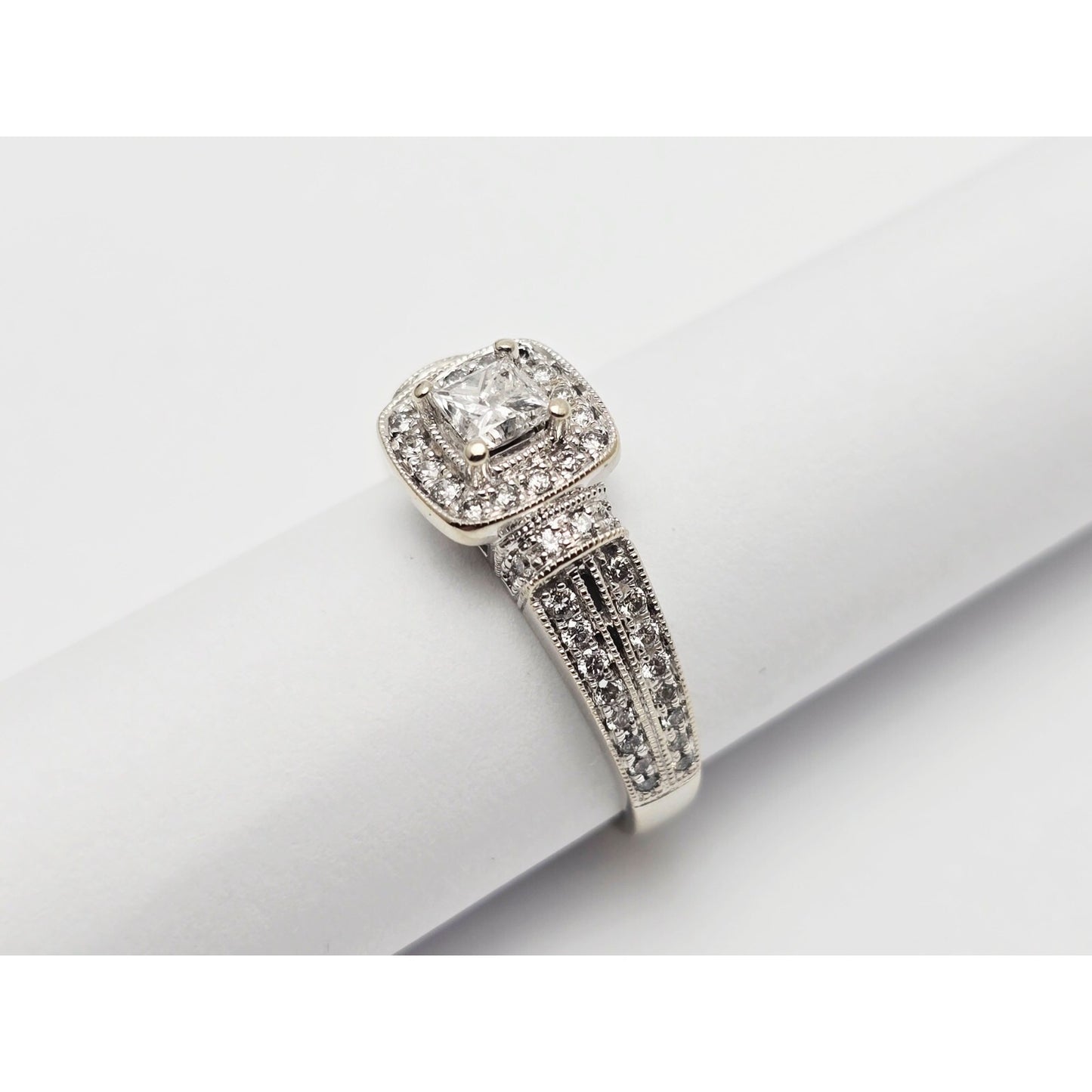 14K White Gold Ladies Diamond Halo Engagement Ring