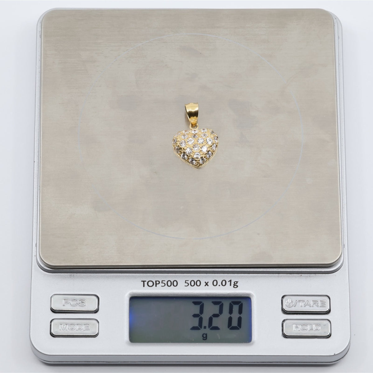 18K Yellow Gold 3D Heart Charm Puffy CZ Pendant