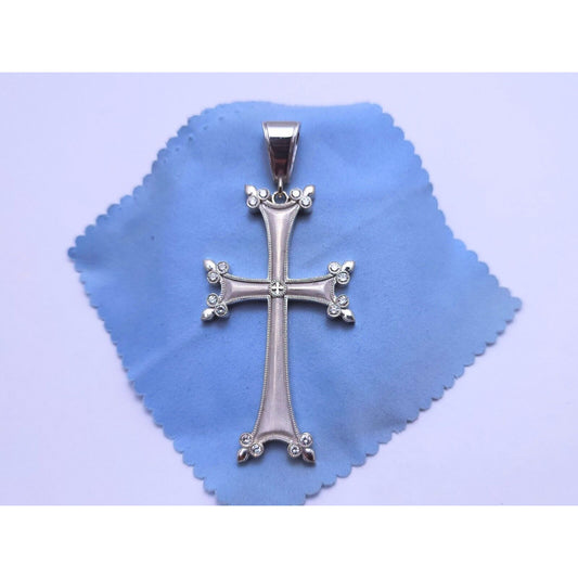 14K White Gold Diamond Cross Pendant Charm