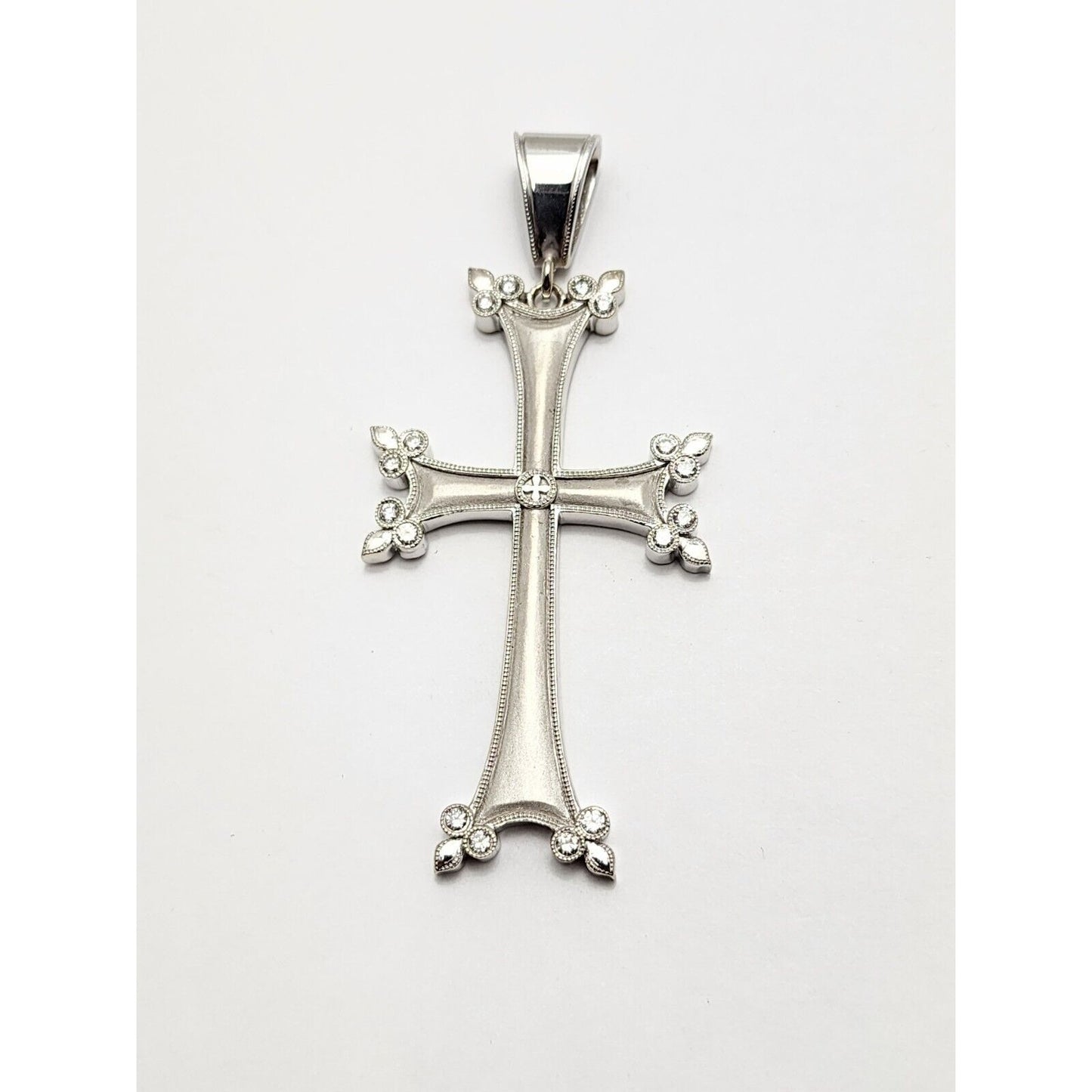 14K White Gold Diamond Cross Pendant Charm