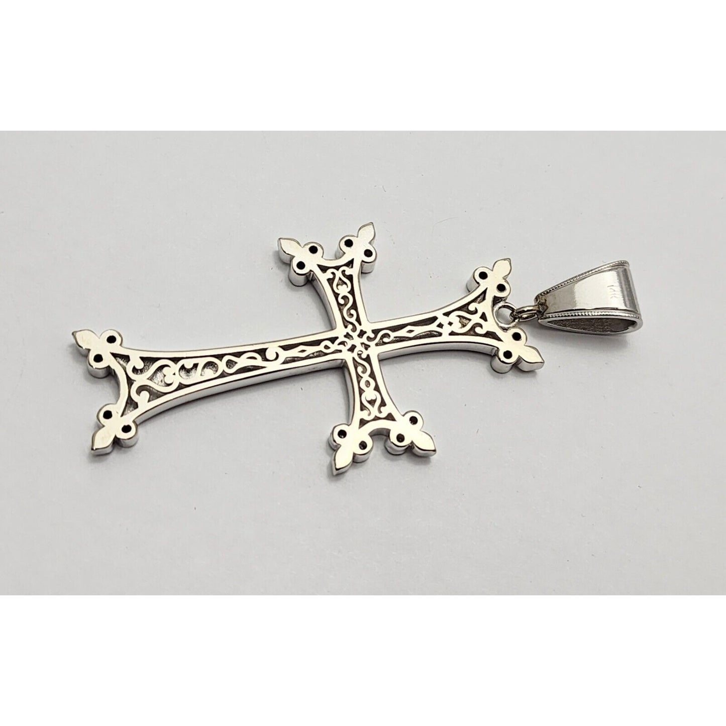 14K White Gold Diamond Cross Pendant Charm