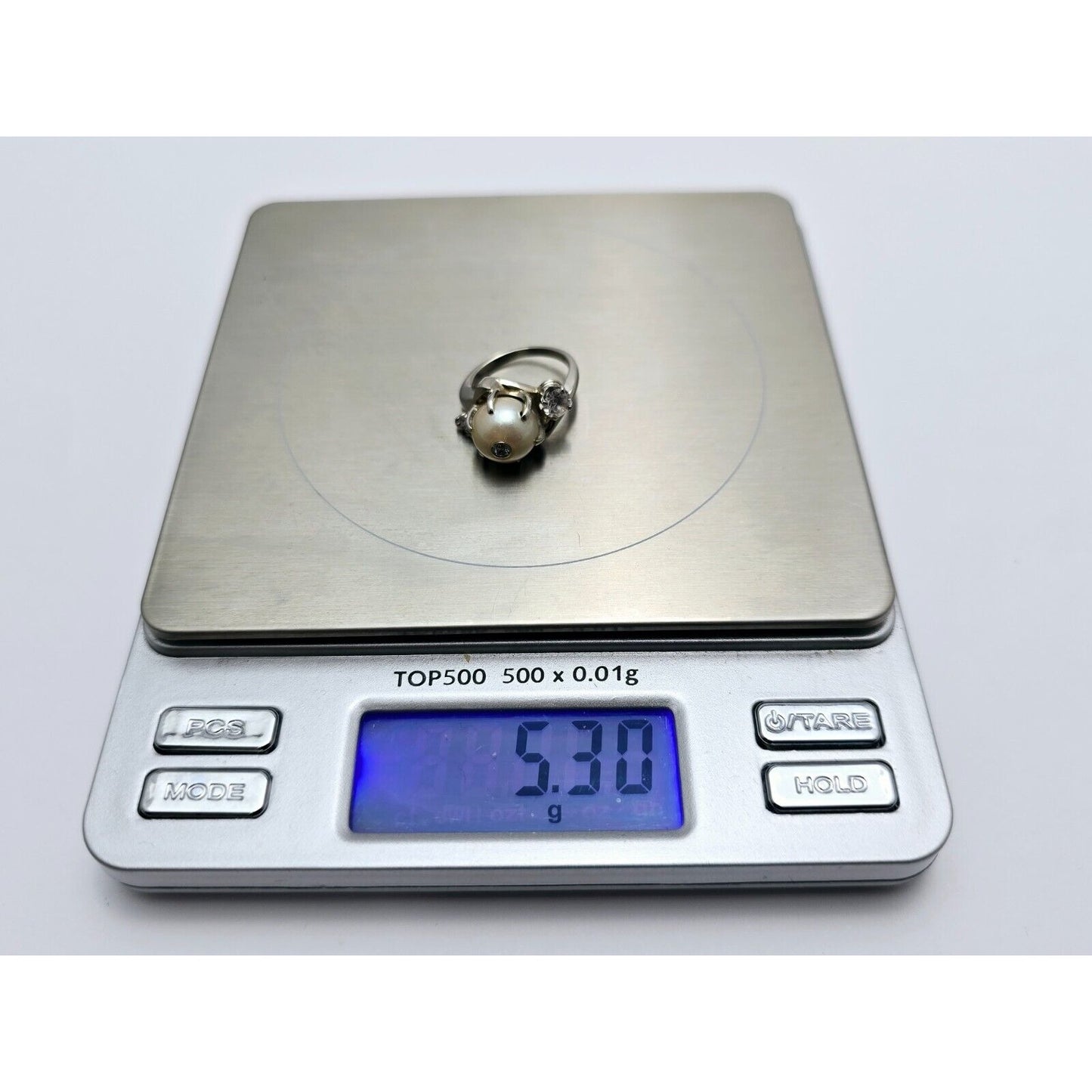 14K White Gold Pearl & Diamond Ring