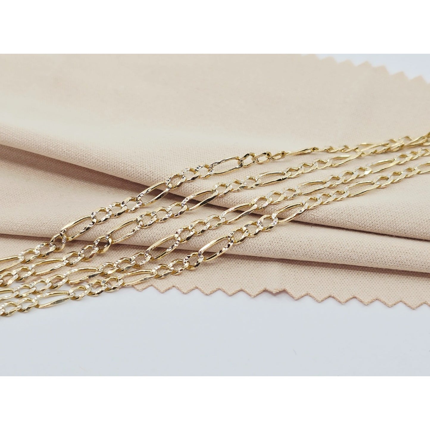 14K Yellow Gold Diamond Cut Figaro Link Chain Necklace