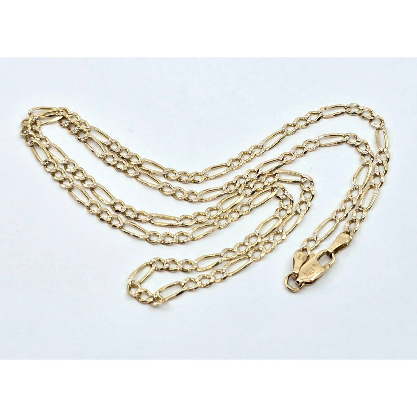 14K Yellow Gold Diamond Cut Figaro Link Chain Necklace
