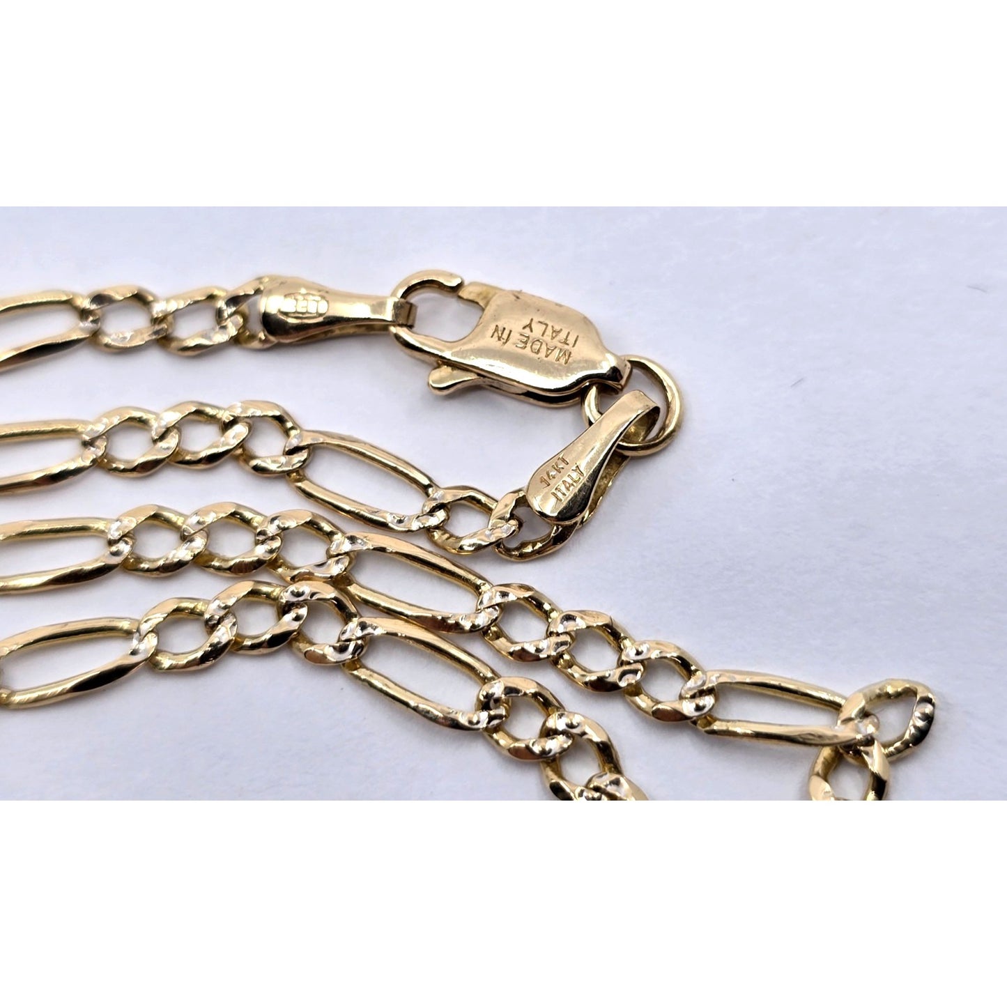 14K Yellow Gold Diamond Cut Figaro Link Chain Necklace