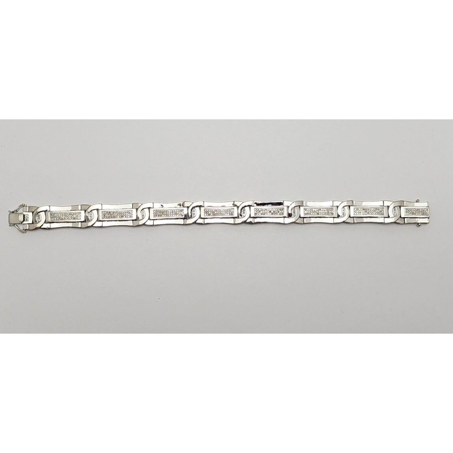 14K Solid White Gold Men's Polished Diamond Link Bracelet