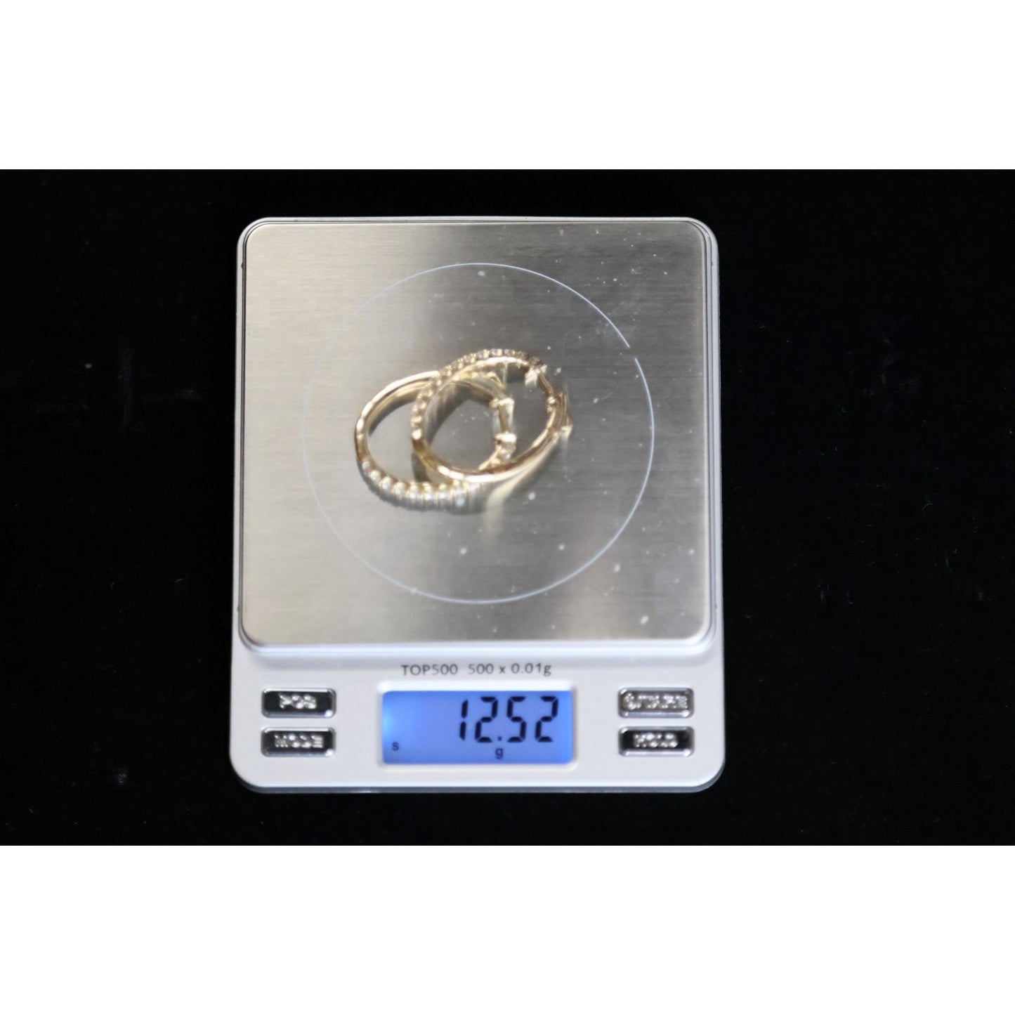 14K Yellow Gold Diamond Oval Hoop Hinged Earrings