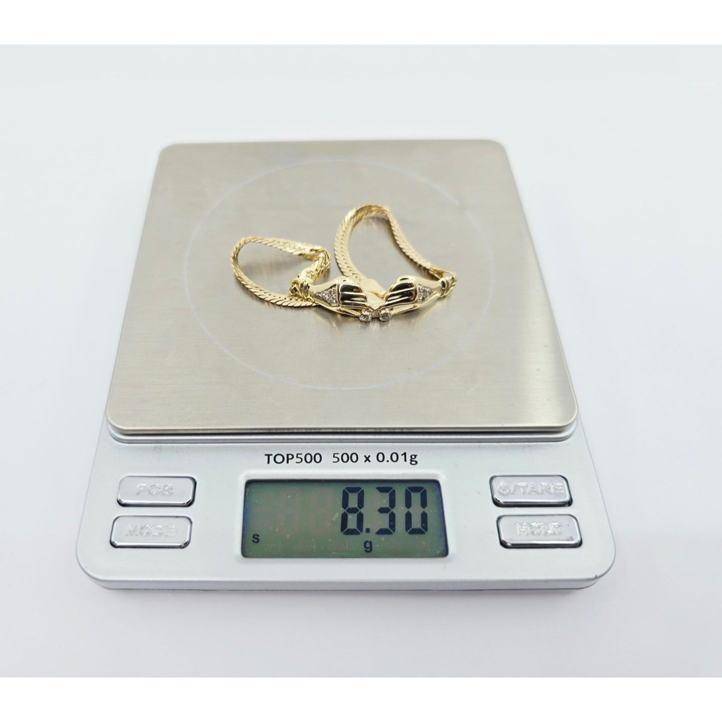 14K Yellow Gold Herringbone Hand Motif CZ Bracelet