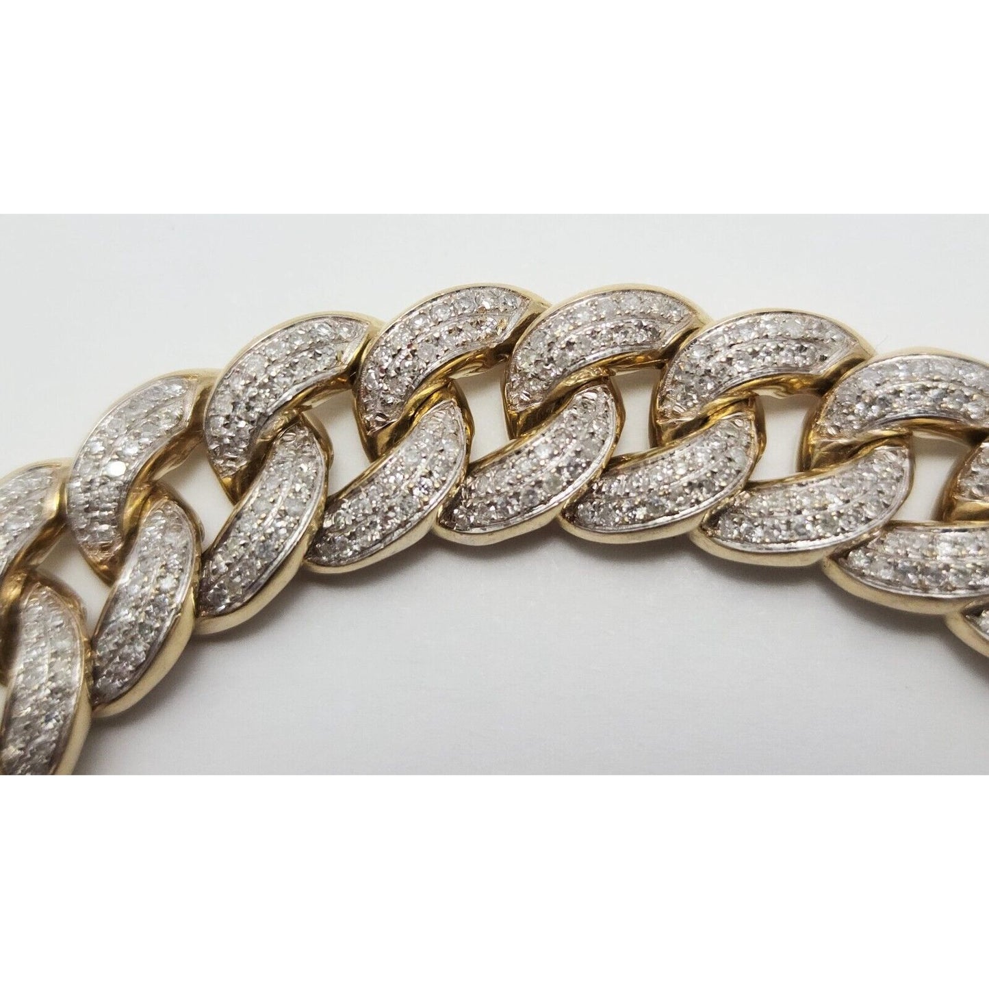 14K Solid Multi Tone Gold Diamond Cuban Link Bracelet