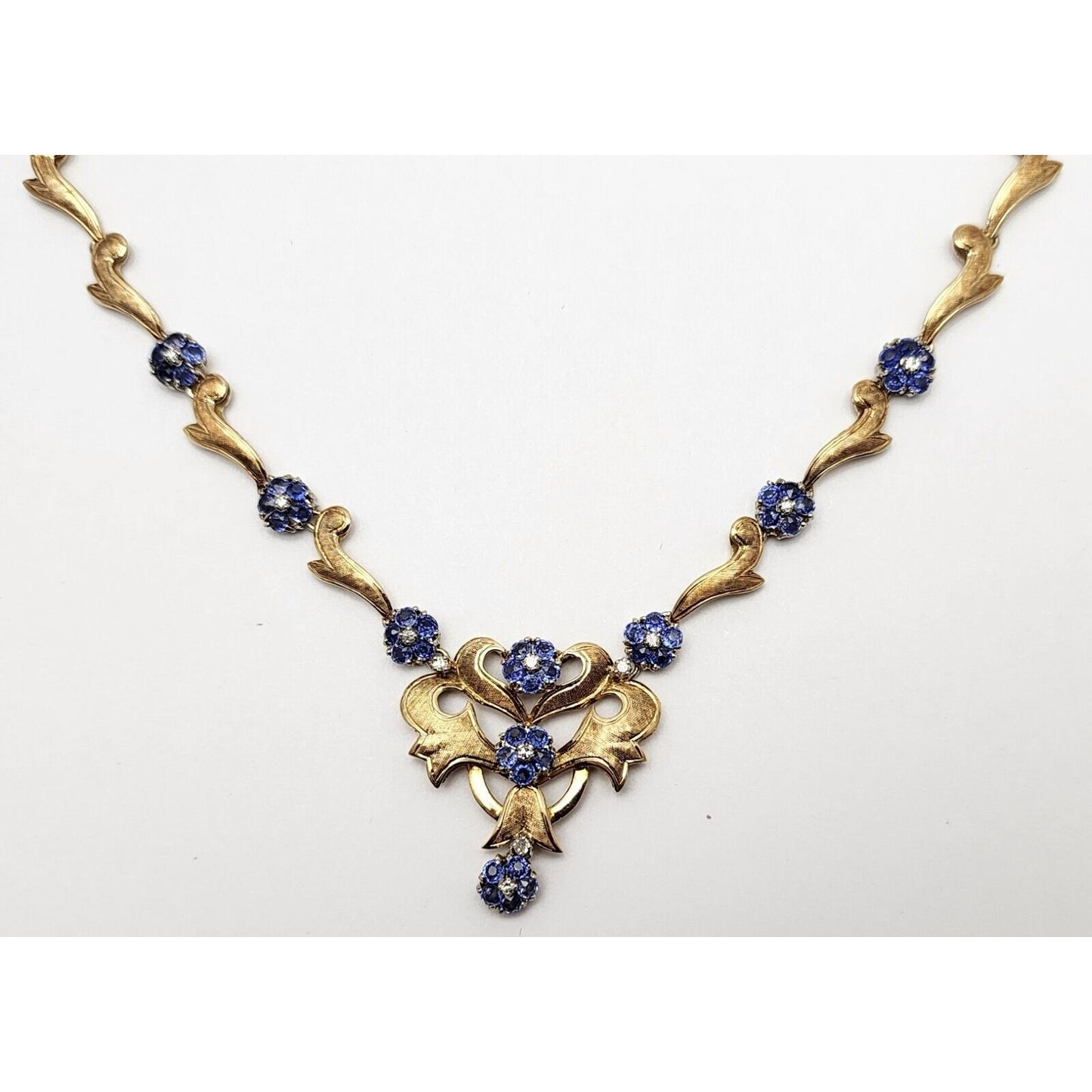 18K Yellow Gold Diamond & Sapphire Choker Chain Necklace
