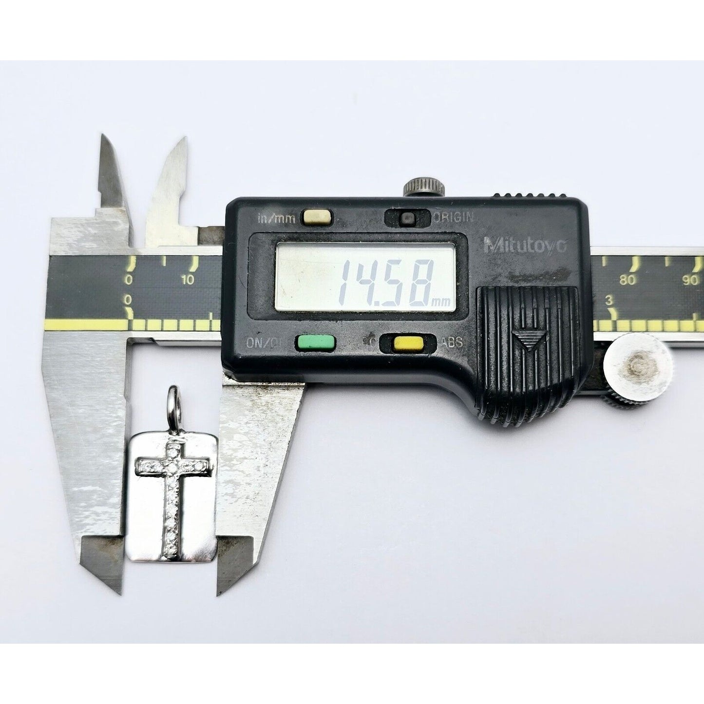 Erica Courtney 14K White Gold Diamond Dog Tag Religious Cross Pendant Charm