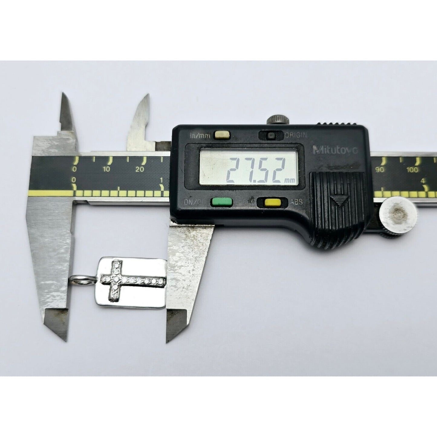 Erica Courtney 14K White Gold Diamond Dog Tag Religious Cross Pendant Charm