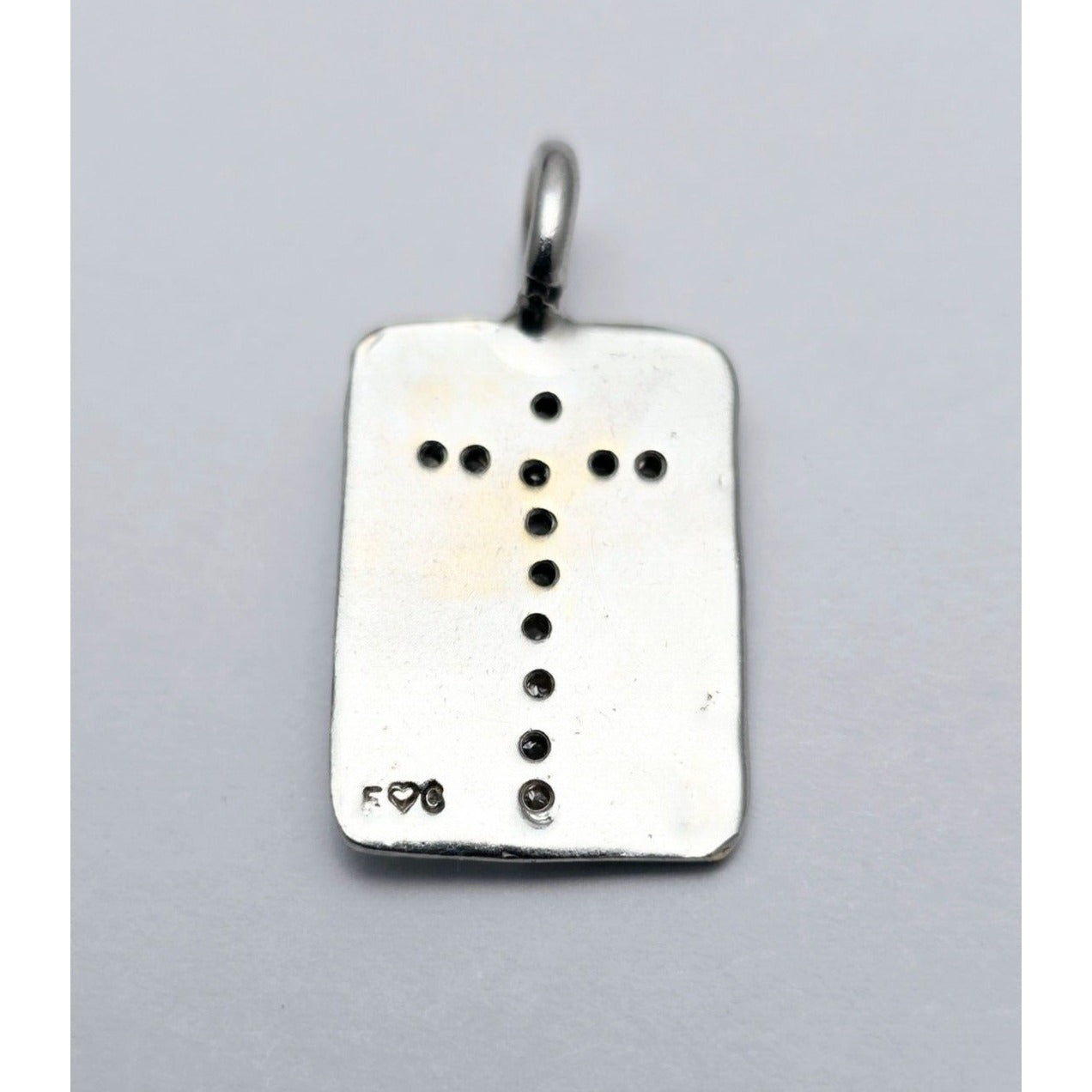 Erica Courtney 14K White Gold Diamond Dog Tag Religious Cross Pendant Charm