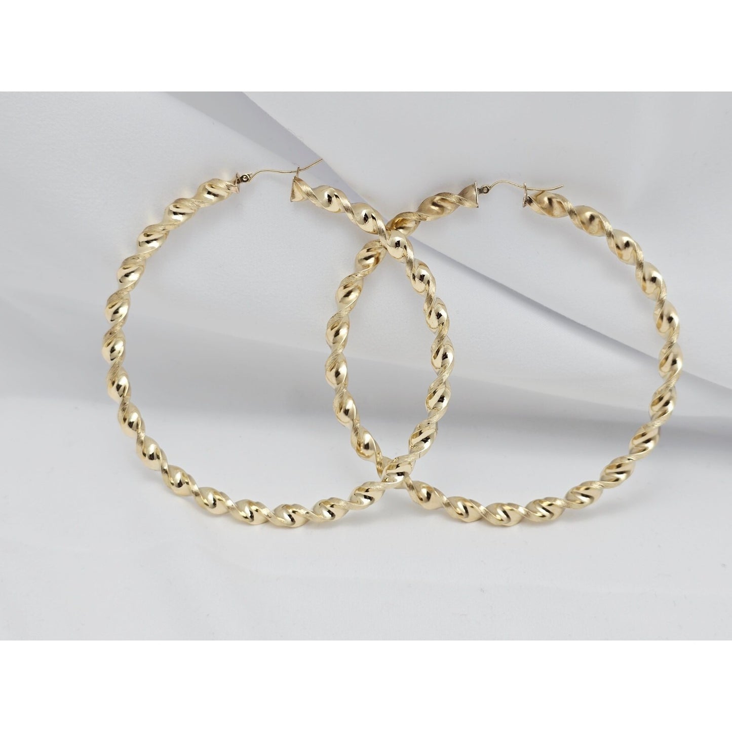 Large 10K Yellow Gold Spiral Tube Hoop Earrings