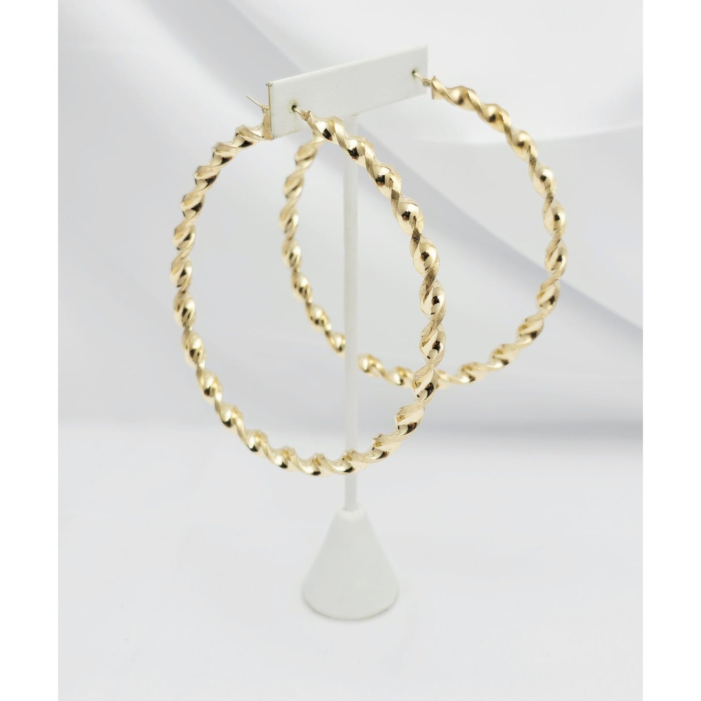 Large 10K Yellow Gold Spiral Tube Hoop Earrings