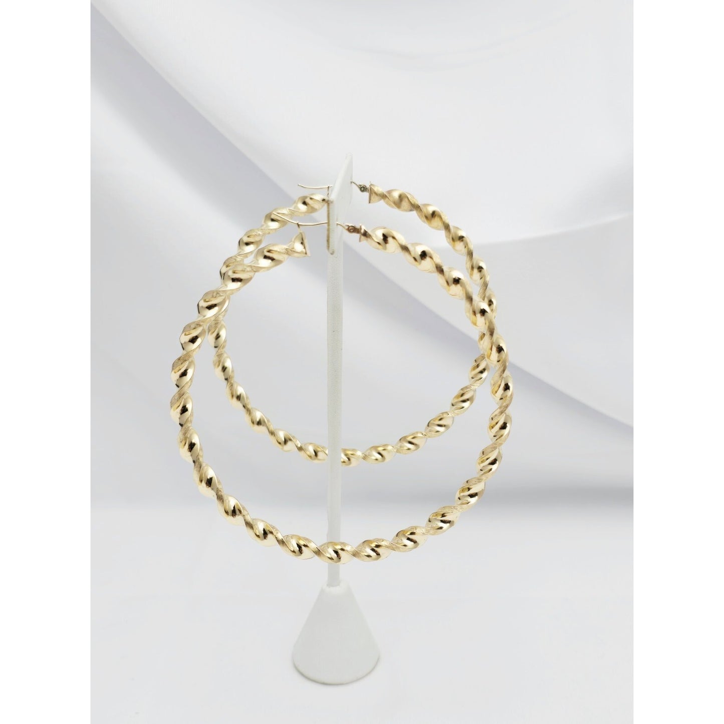 Large 10K Yellow Gold Spiral Tube Hoop Earrings