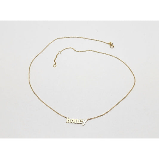 14K Yellow Gold Resizable Link Chain Necklace with Initial "Honey" Charm Pendant