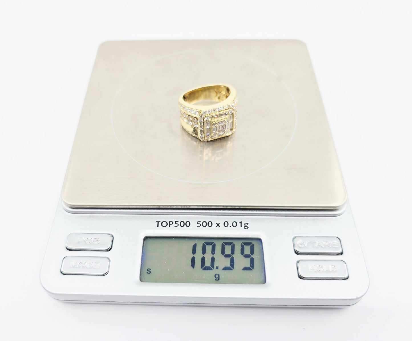 14K Yellow Gold Baguette & Round Cut Diamond Statement Ring