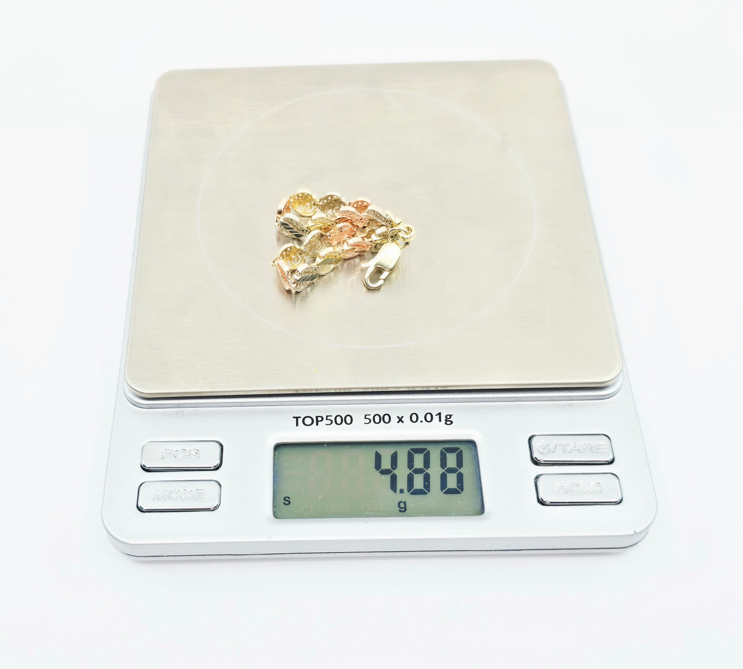 14K Tri Tone Gold Heart Shaped Link Baby Bracelet