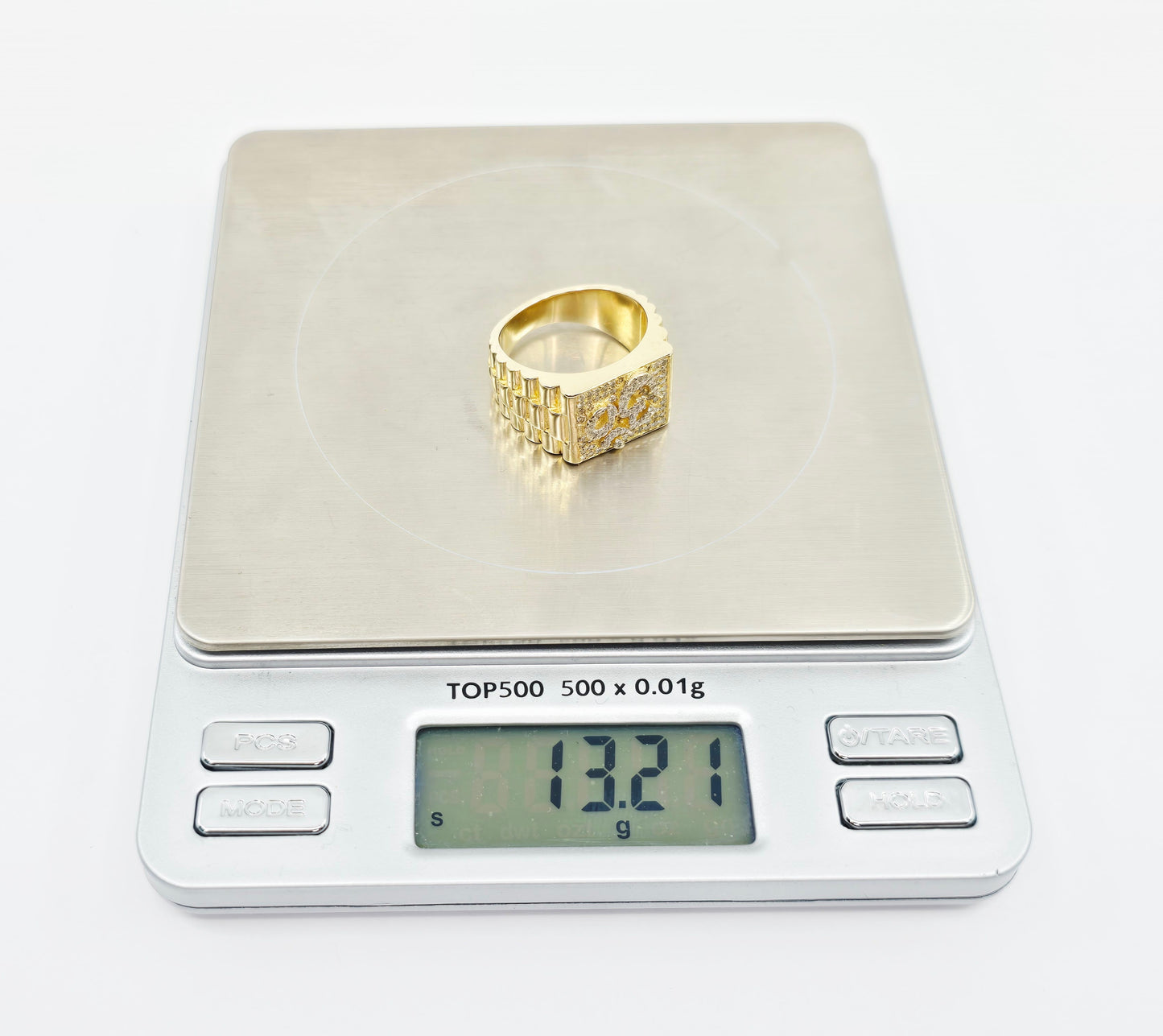 10K Yellow Gold Men's Diamond Cluster Rolex Style OM Ring