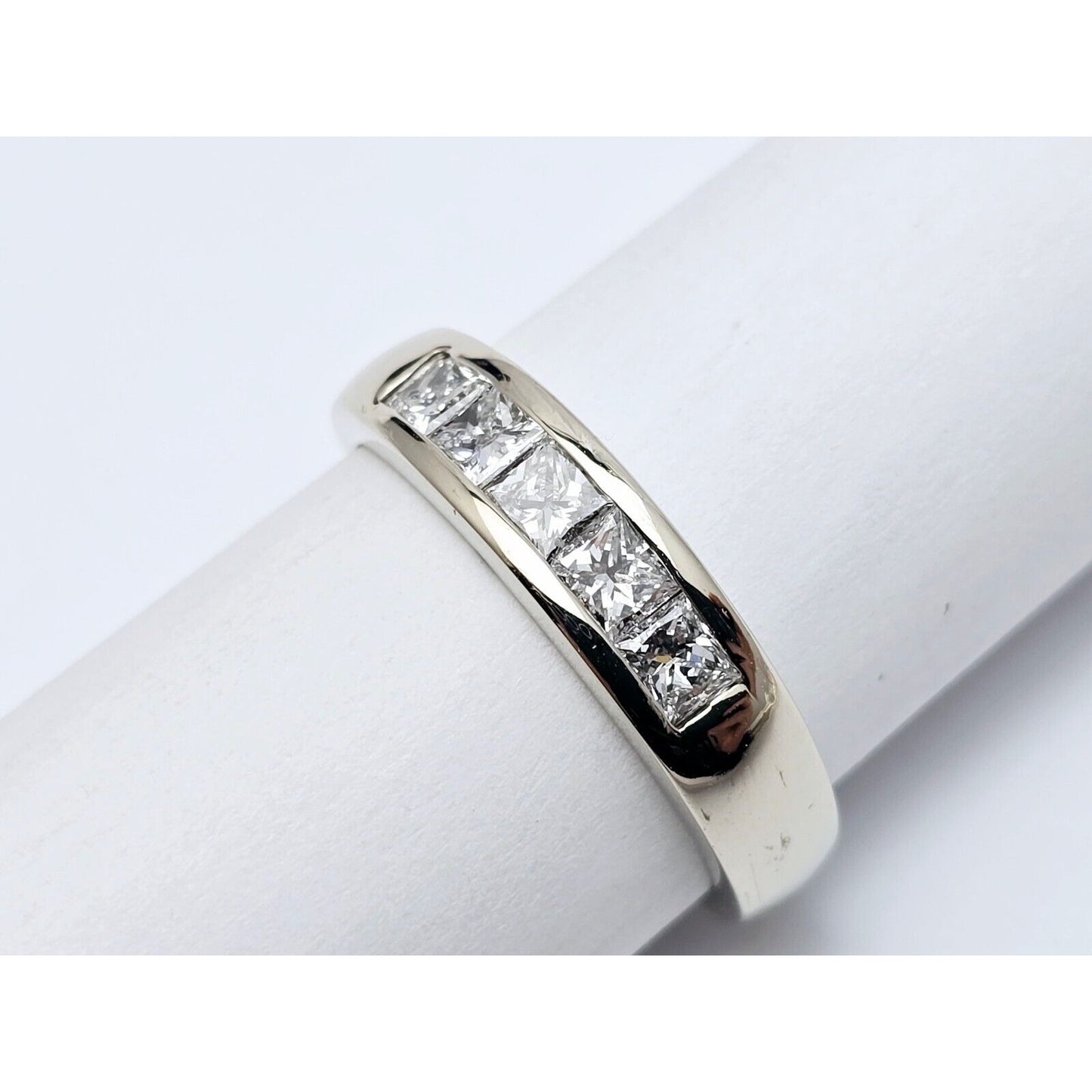 14K White Gold Princess Cut Invisible Setting Diamond Wedding Band Ring