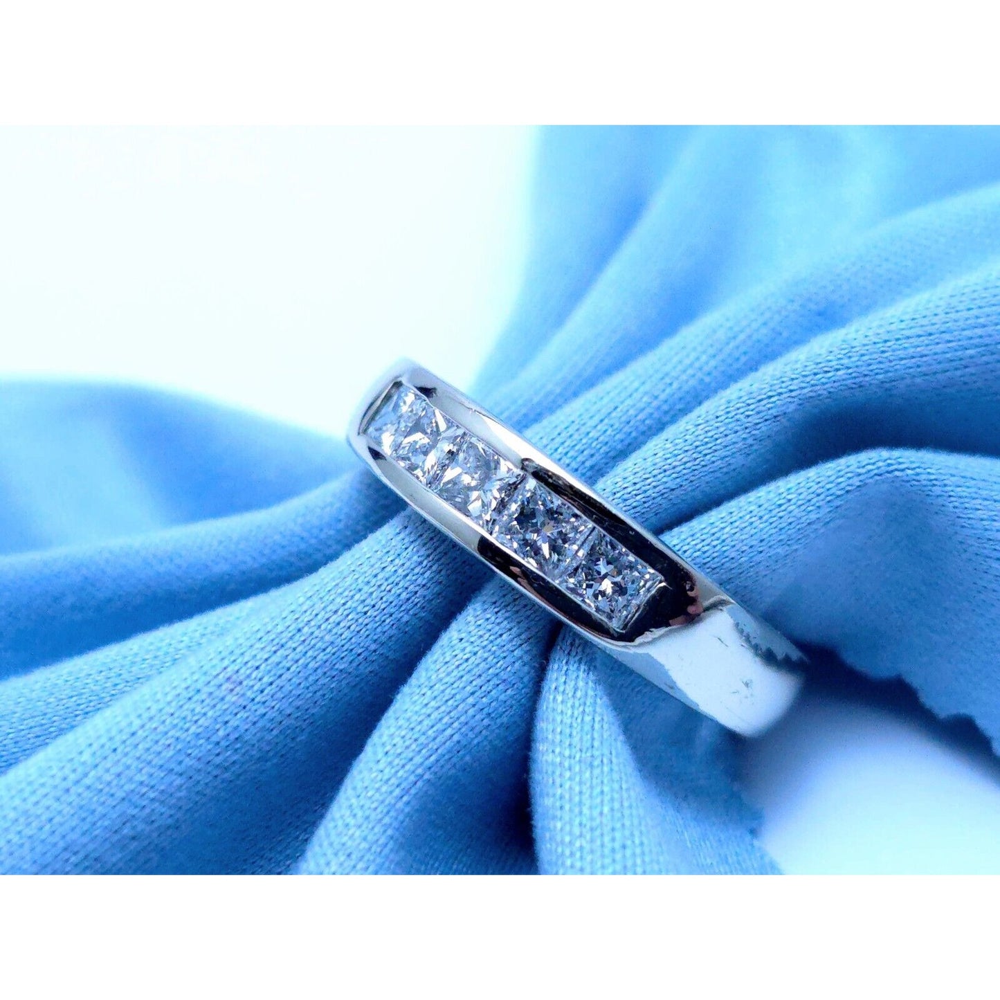 14K White Gold Princess Cut Invisible Setting Diamond Wedding Band Ring