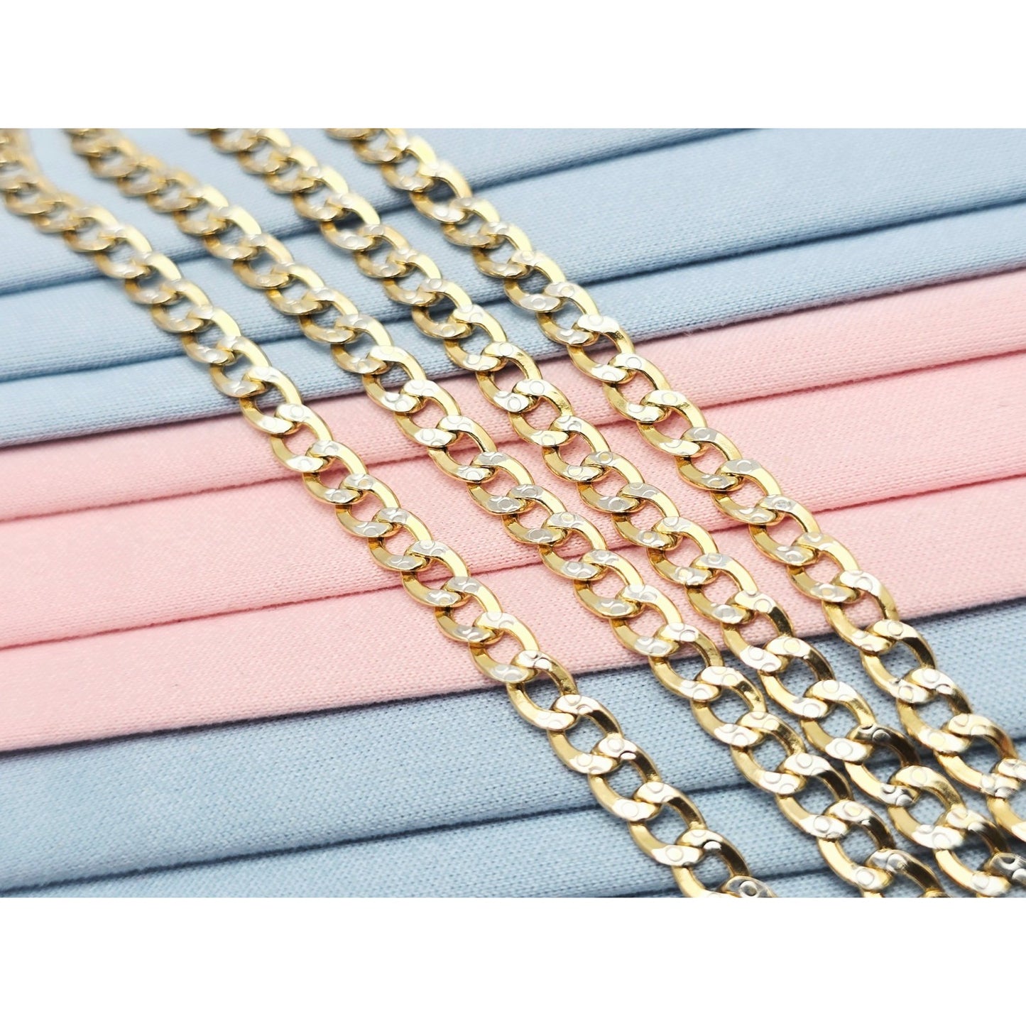 10K Two Tone Gold Diamond Cut Cuban Link Chain Necklace