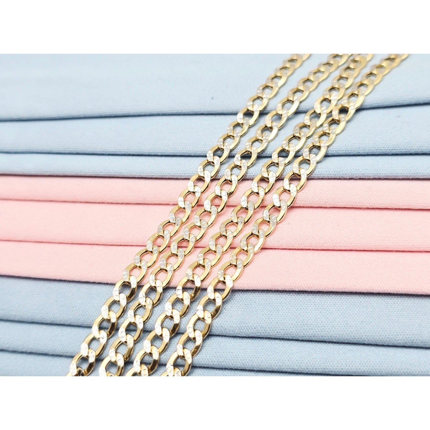 10K Two Tone Gold Diamond Cut Cuban Link Chain Necklace