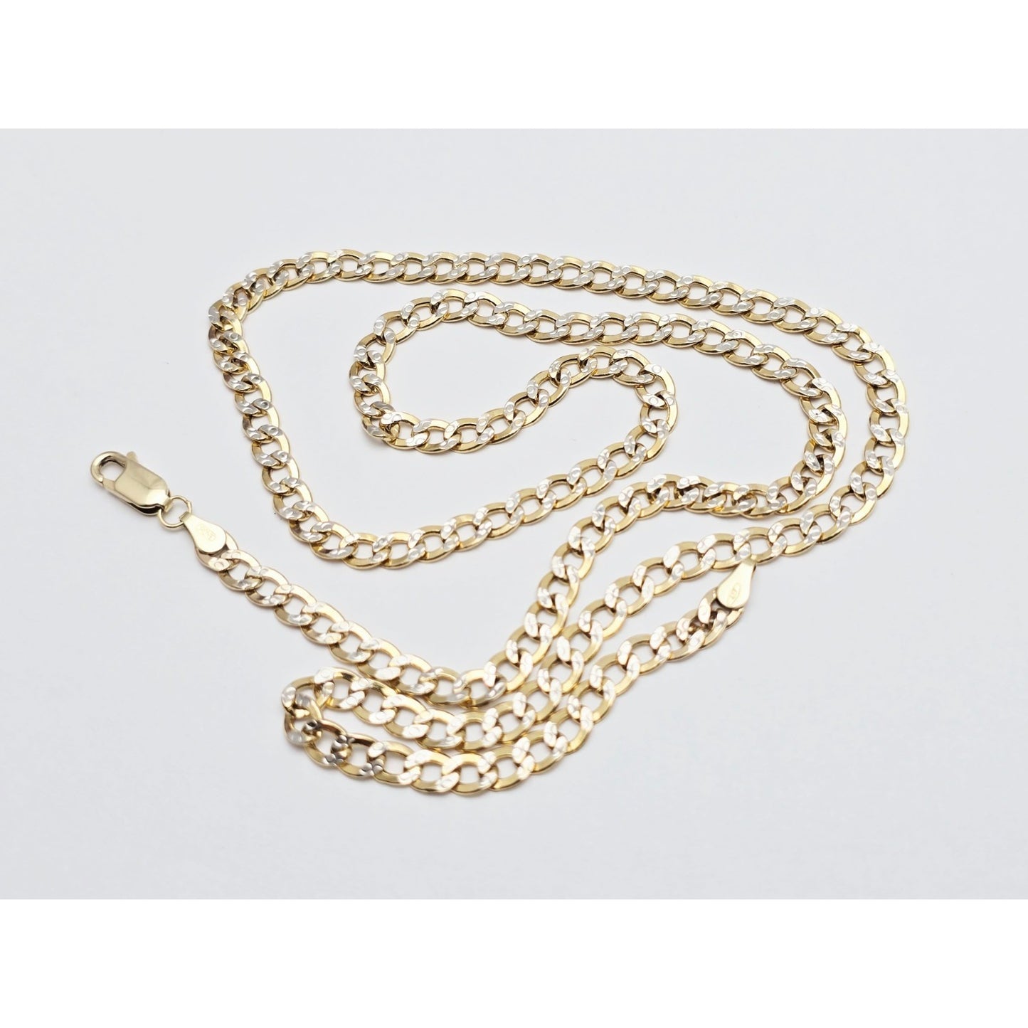 10K Two Tone Gold Diamond Cut Cuban Link Chain Necklace