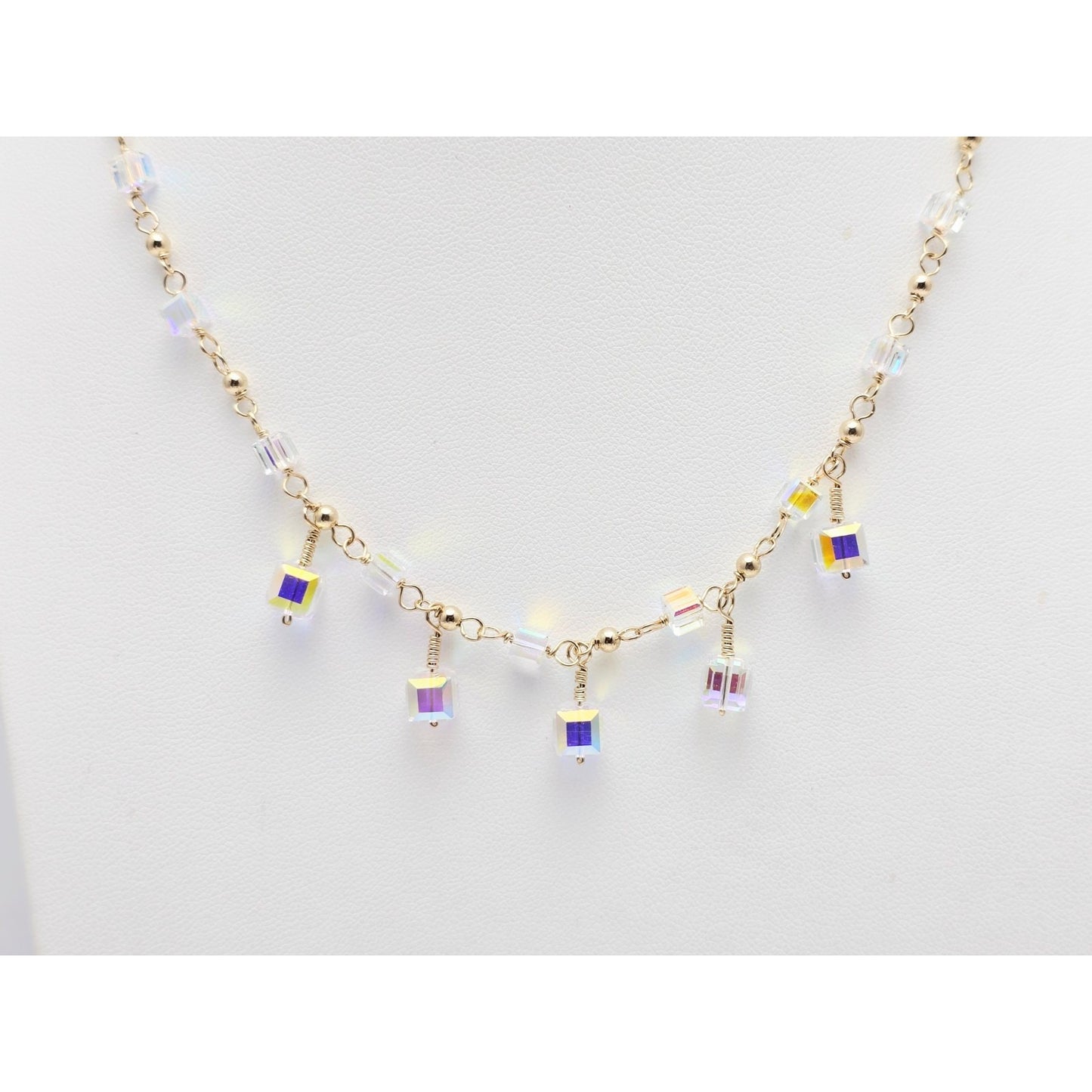 10K Yellow Gold Crystal Link Chain Necklace