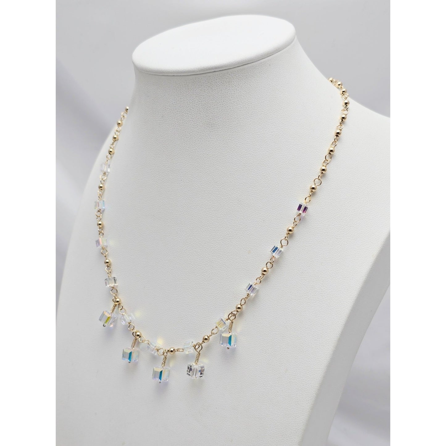 10K Yellow Gold Crystal Link Chain Necklace
