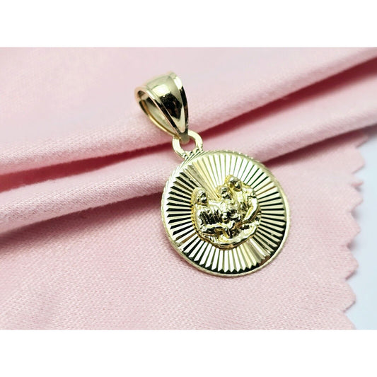 14K Yellow Gold Diamond Cut Round Baptism Charm Pendant
