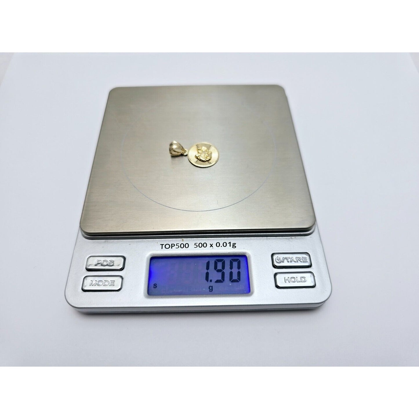 14K Yellow Gold Diamond Cut Round Baptism Charm Pendant