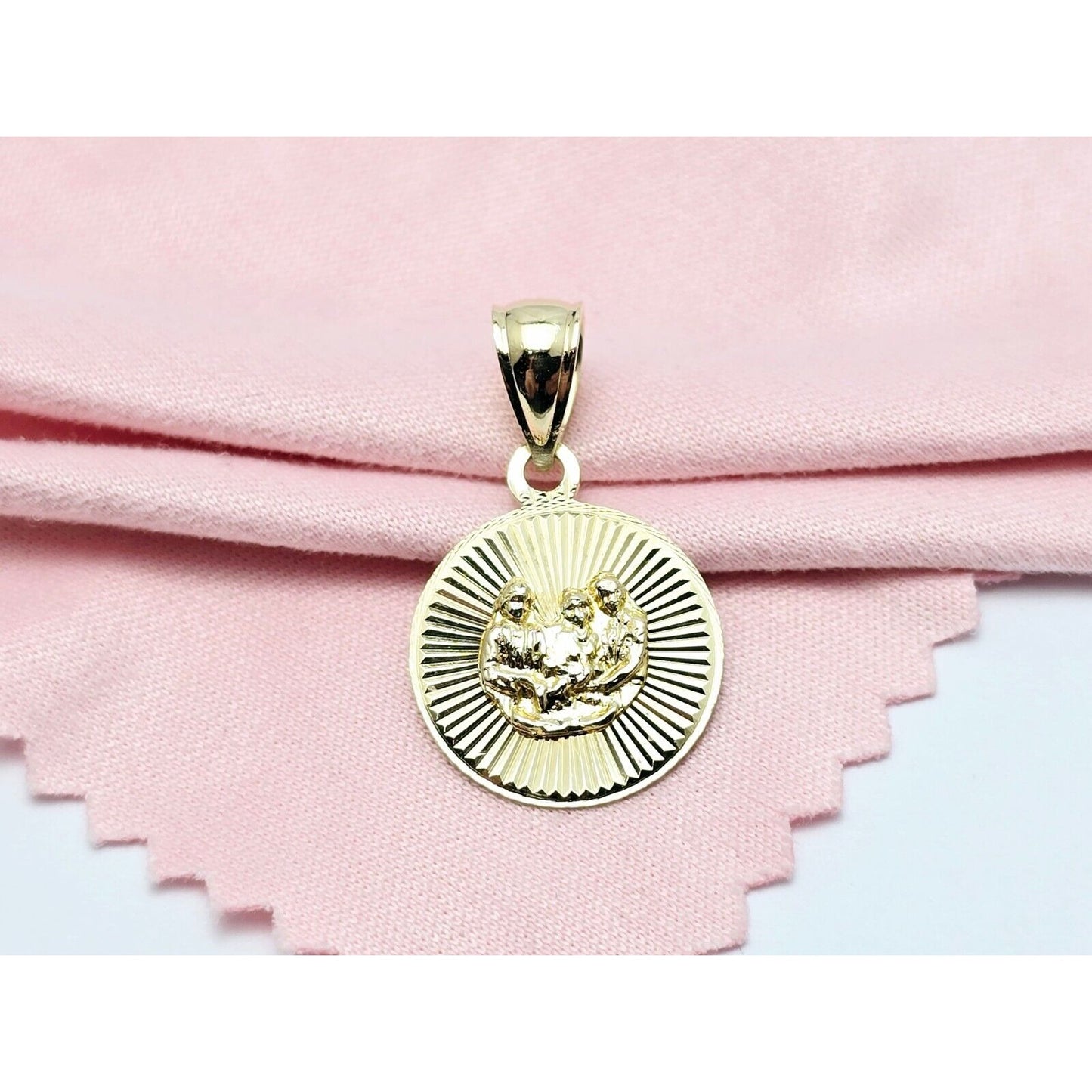 14K Yellow Gold Diamond Cut Round Baptism Charm Pendant