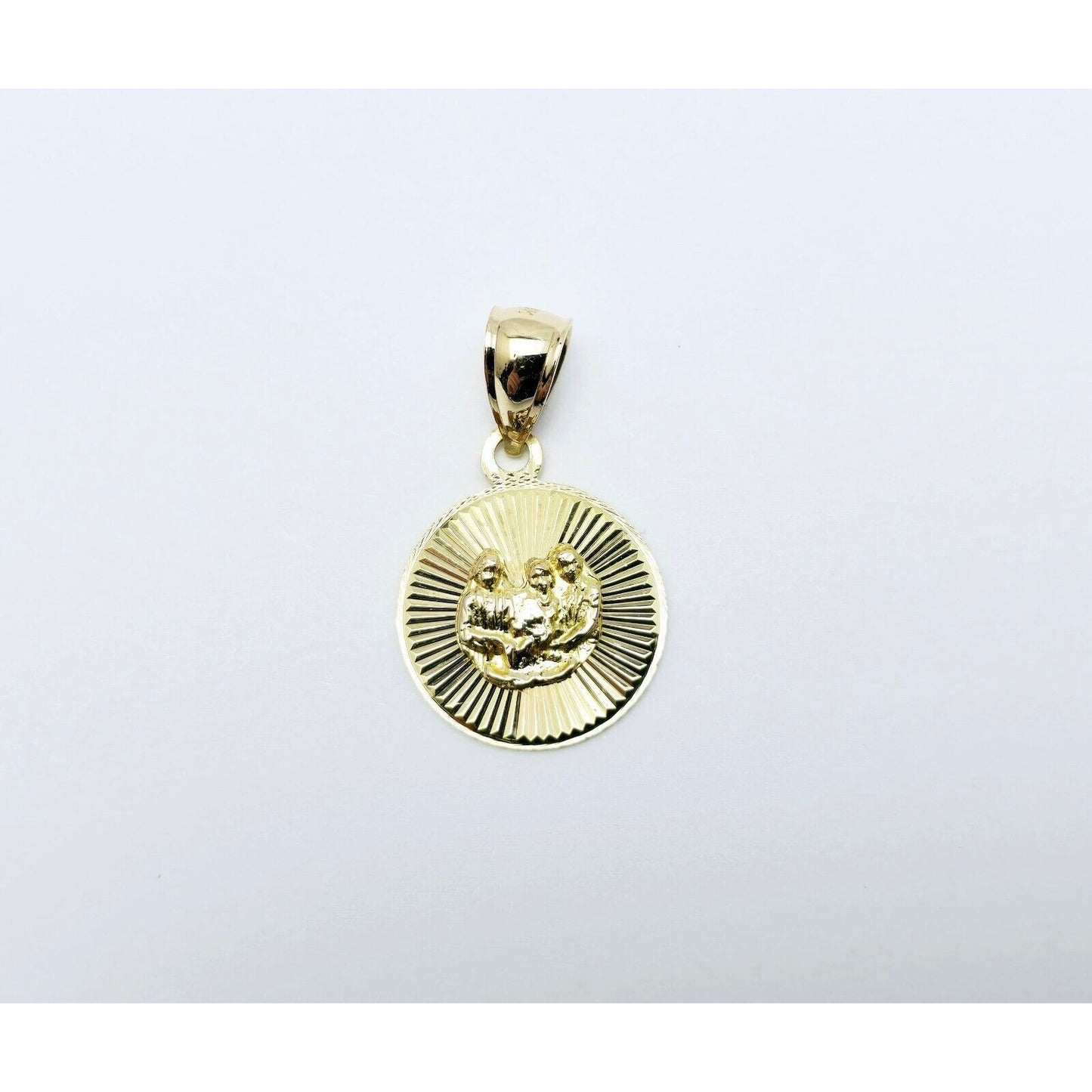 14K Yellow Gold Diamond Cut Round Baptism Charm Pendant