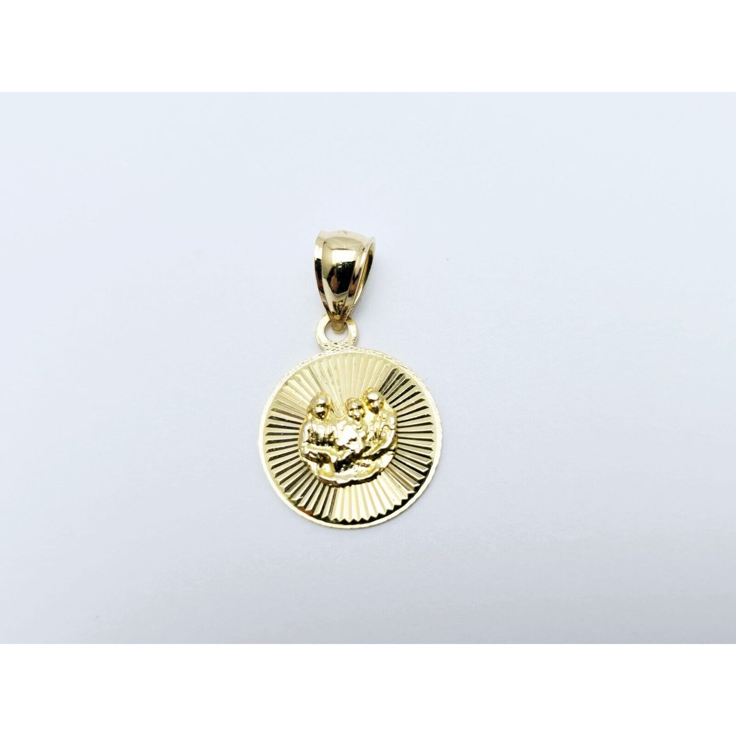14K Yellow Gold Diamond Cut Round Baptism Charm Pendant