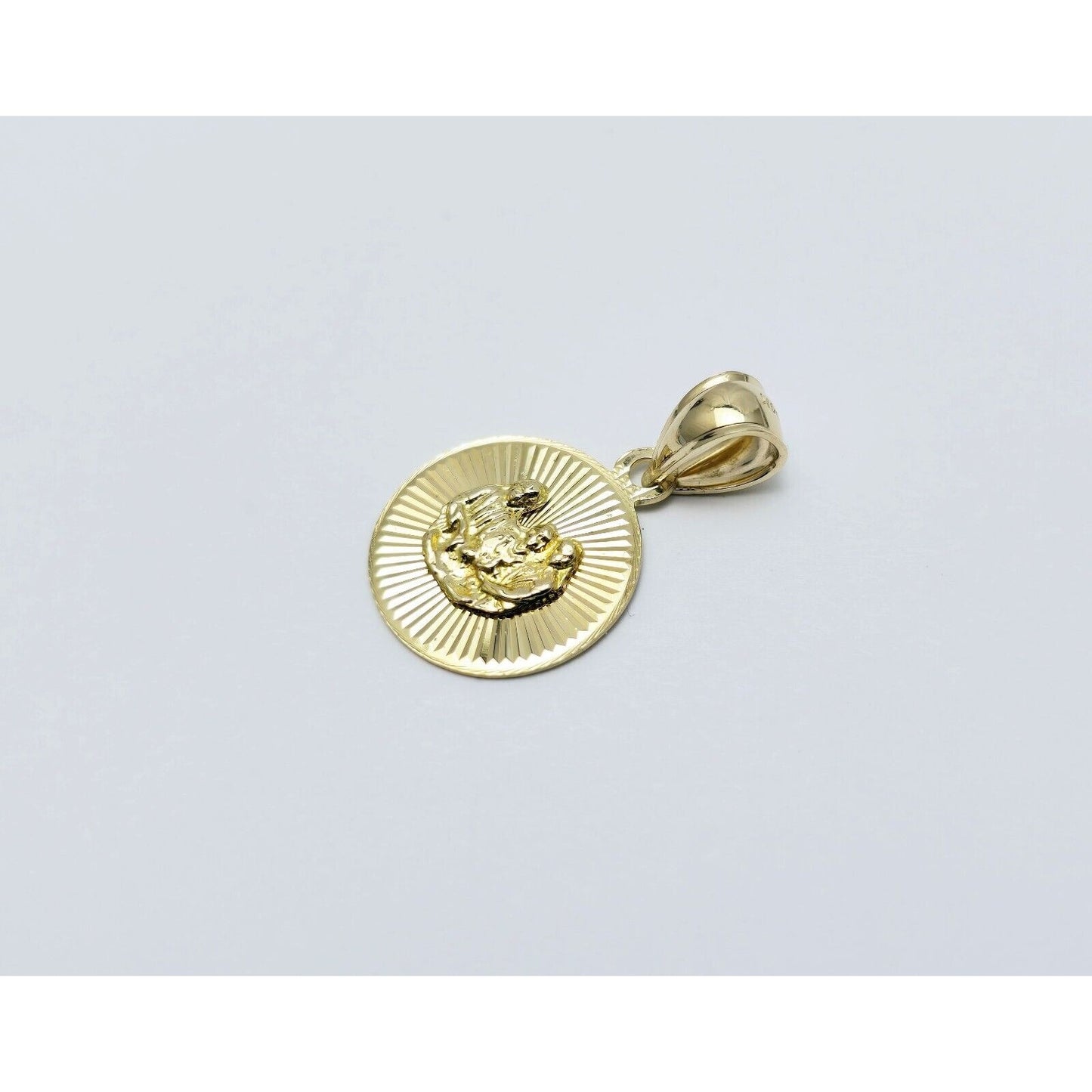 14K Yellow Gold Diamond Cut Round Baptism Charm Pendant