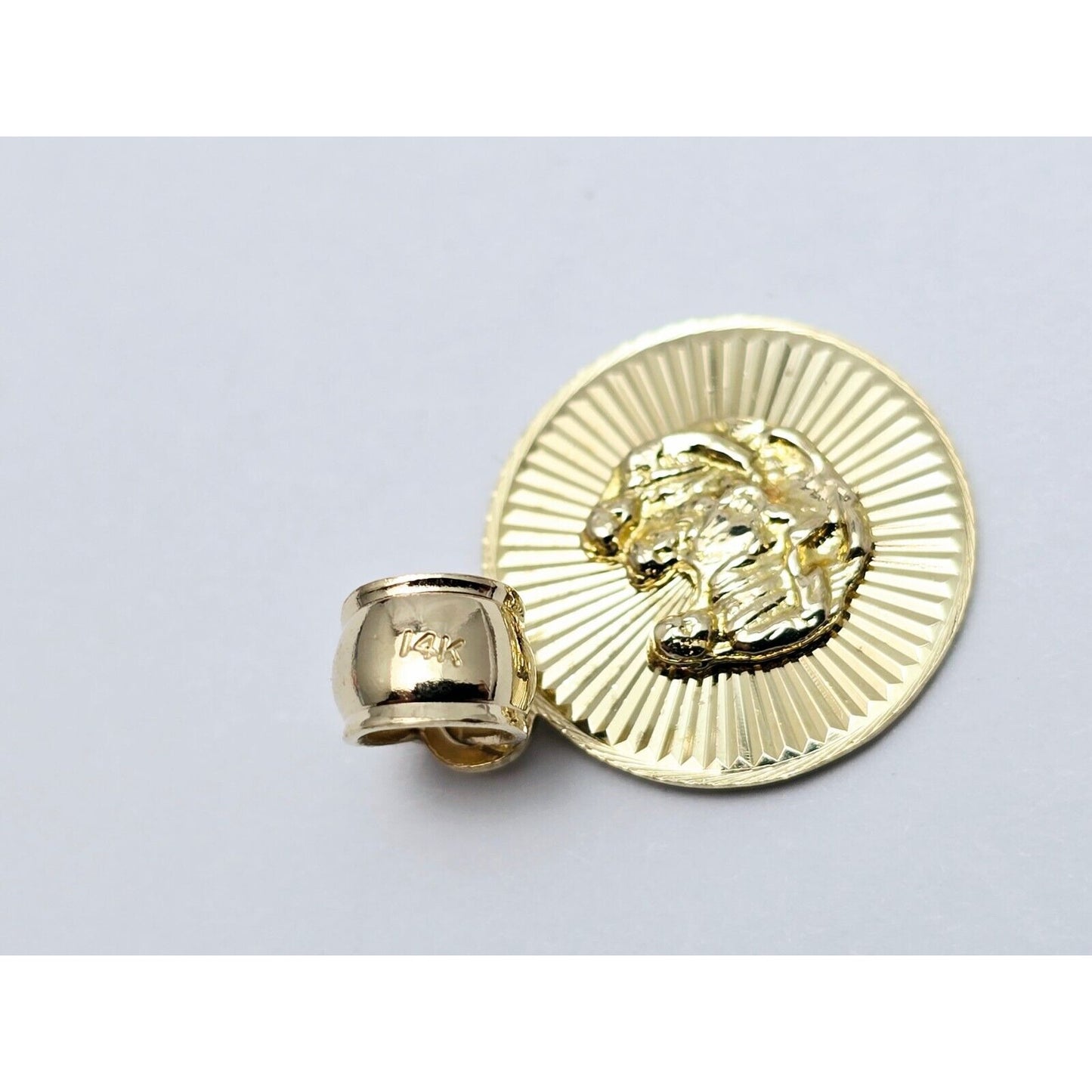 14K Yellow Gold Diamond Cut Round Baptism Charm Pendant