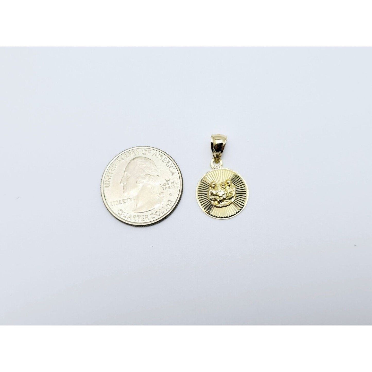 14K Yellow Gold Diamond Cut Round Baptism Charm Pendant