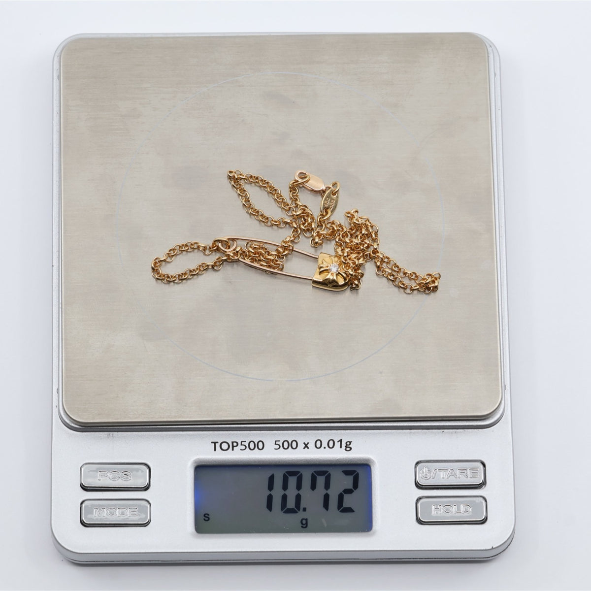 Chrome Hearts 22K 18K Yellow Gold Diamond Safety Pin Roll Chain Necklace