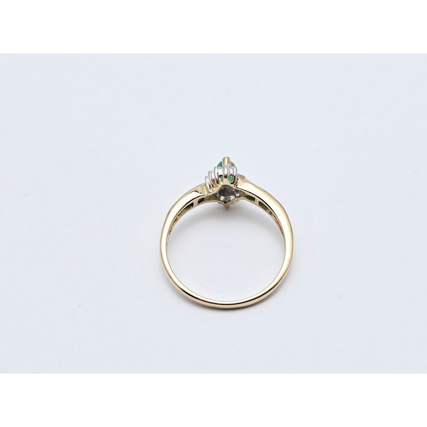 14K Two Tone Gold Ladies Marquise Emerald & Diamond Ring