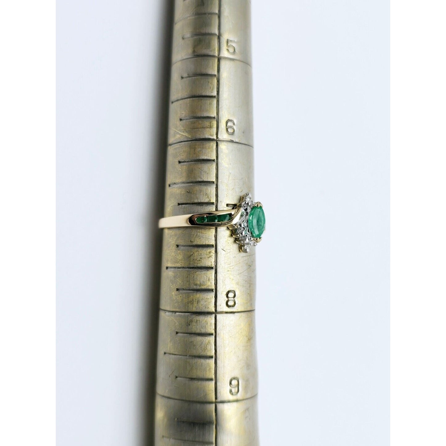 14K Two Tone Gold Ladies Marquise Emerald & Diamond Ring