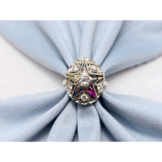 14K White Gold Eastern Star Diamond Ring