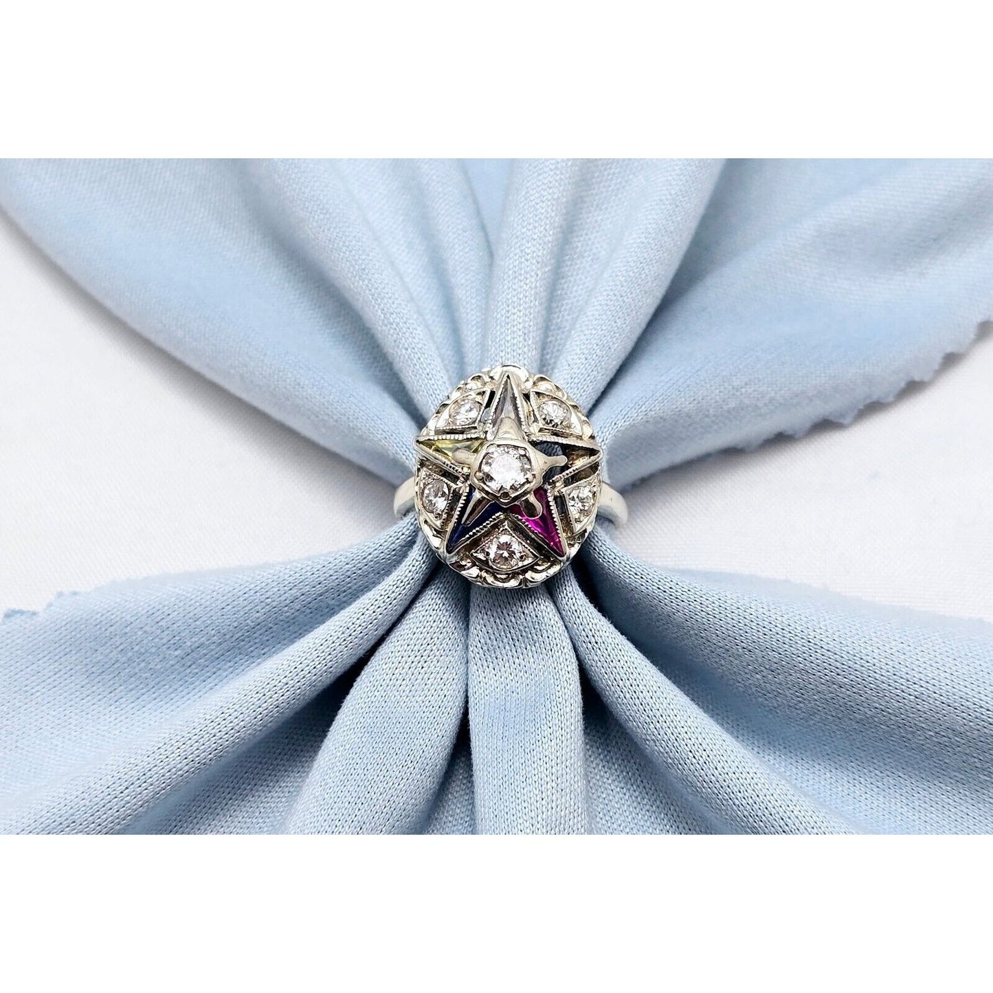 14K White Gold Eastern Star Diamond Ring