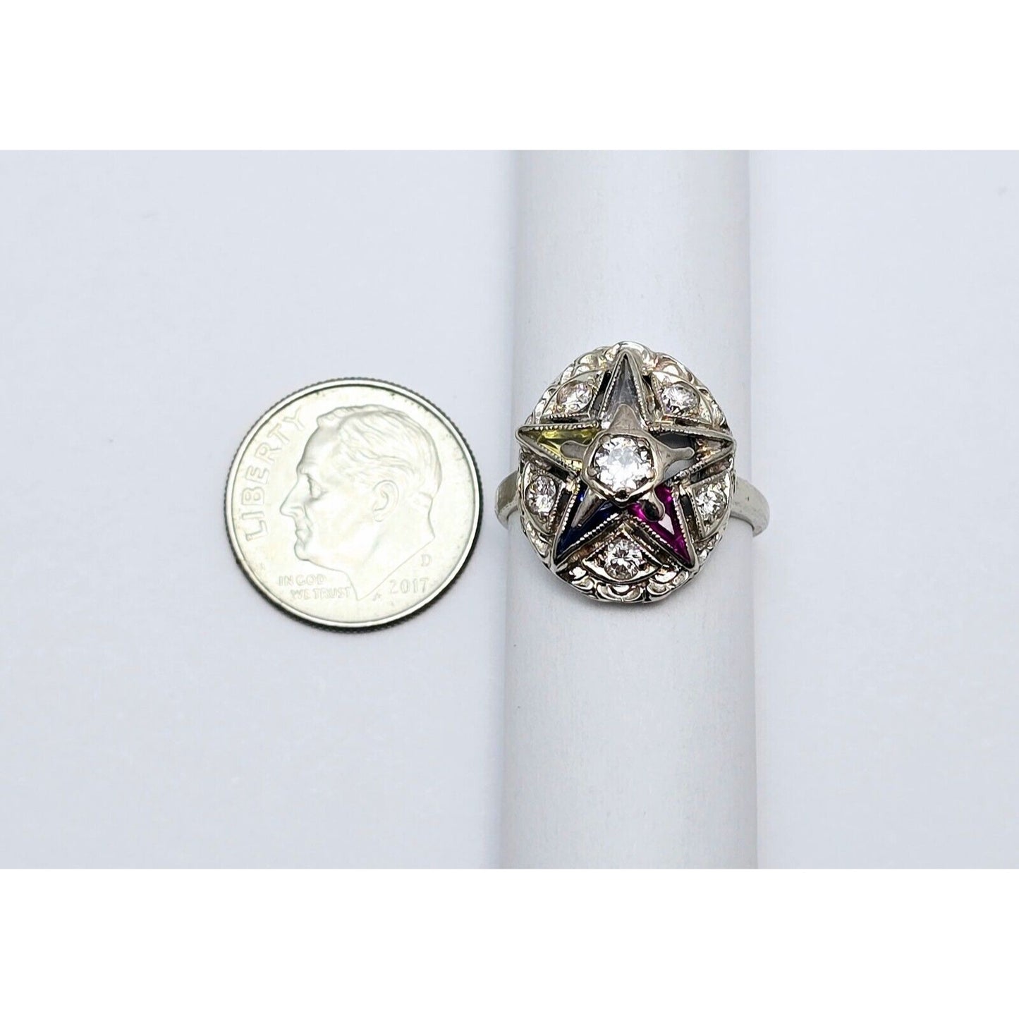 14K White Gold Eastern Star Diamond Ring