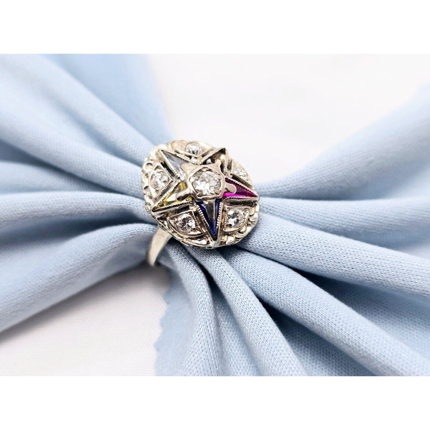 14K White Gold Eastern Star Diamond Ring