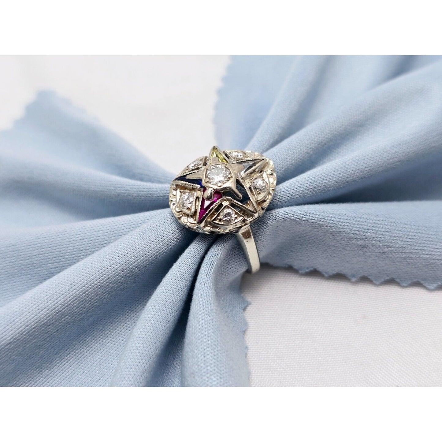 14K White Gold Eastern Star Diamond Ring