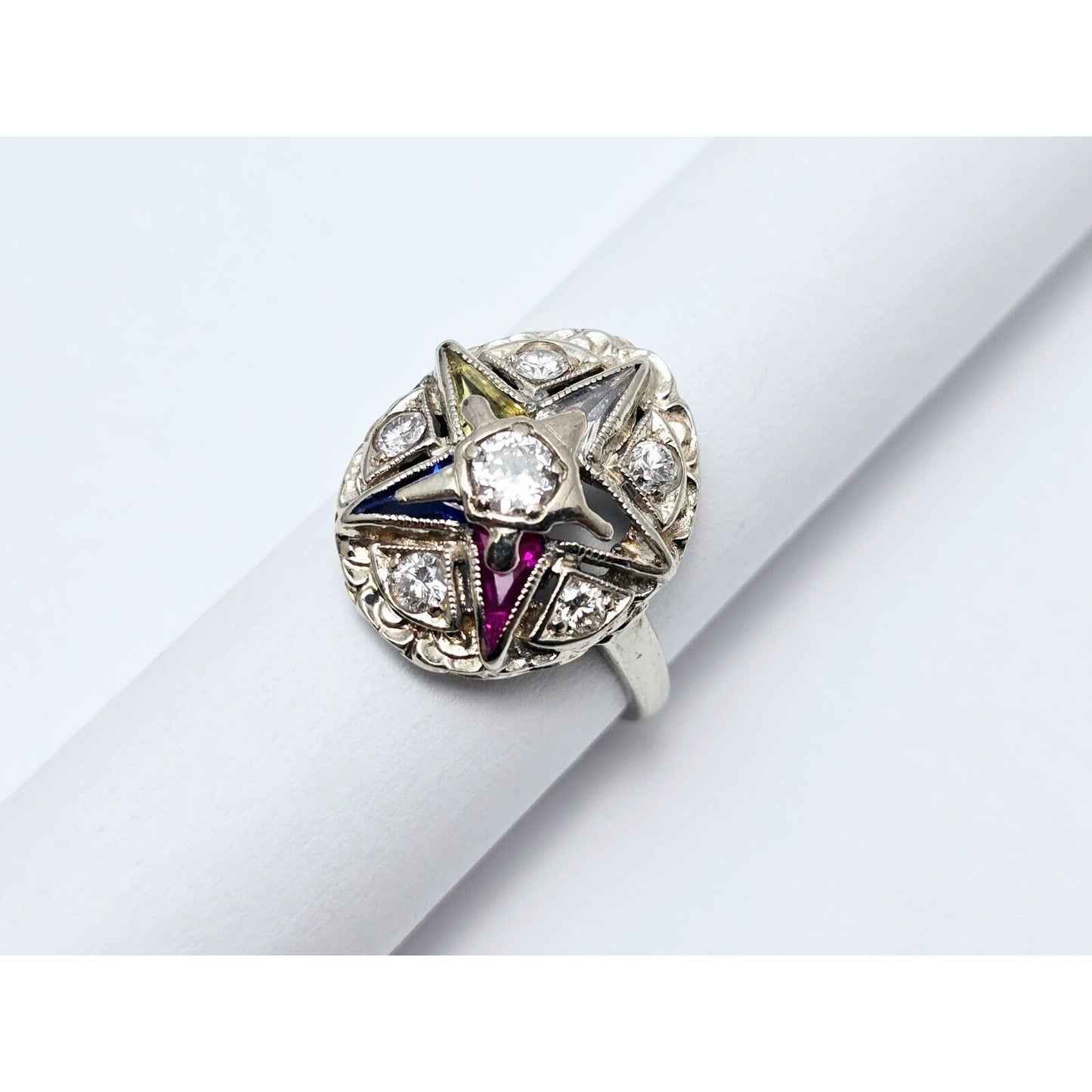 14K White Gold Eastern Star Diamond Ring